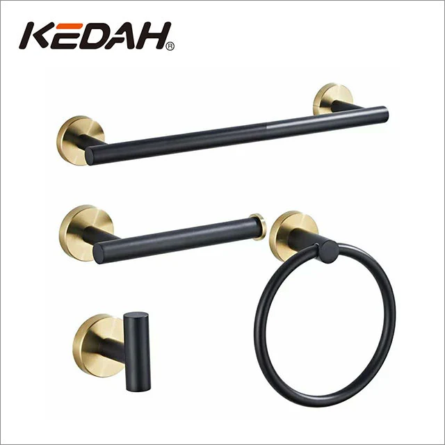 Black & Golden Round 4 Piece Bathroom Accessories Set