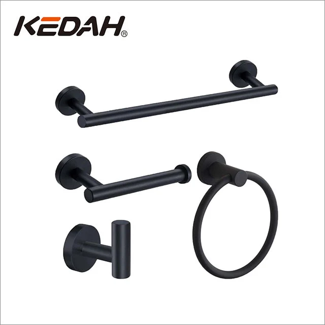 Matte Black Round 4 Piece Bathroom Accessories Set